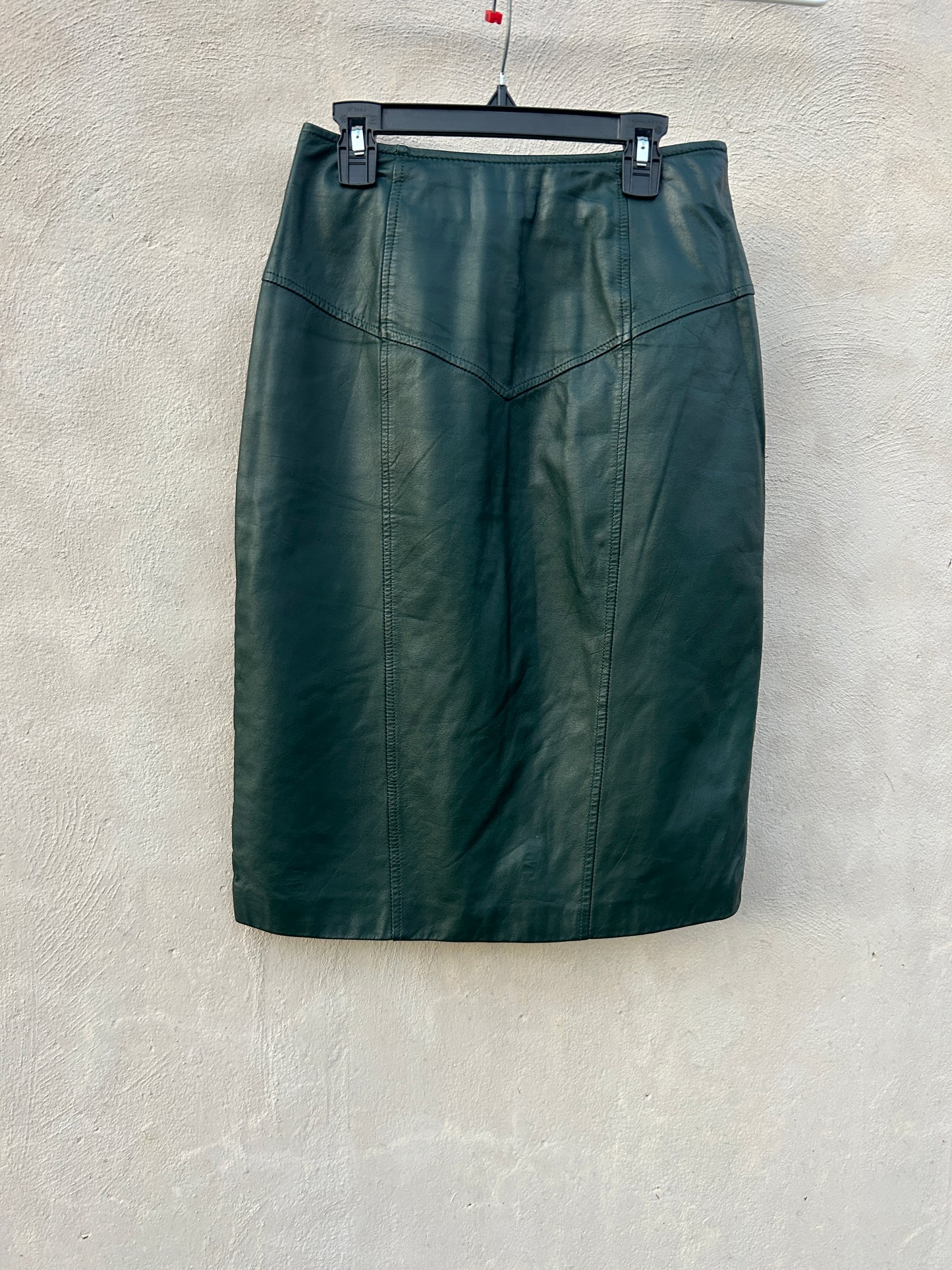 Deep Pine Green Leather Pencil Skirt