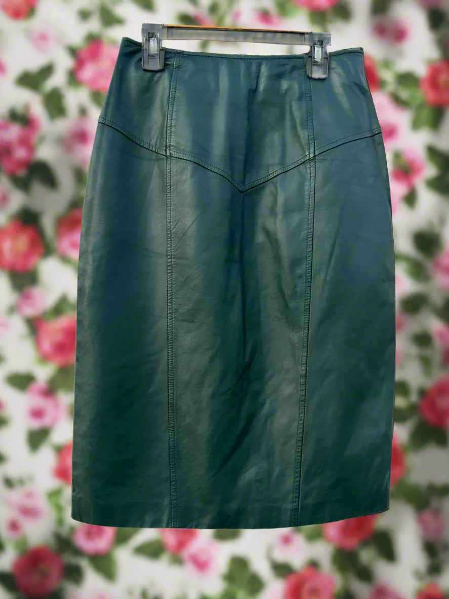 Deep Pine Green Leather Pencil Skirt