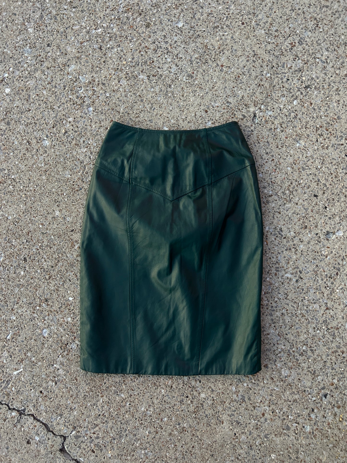 Deep Pine Green Leather Pencil Skirt