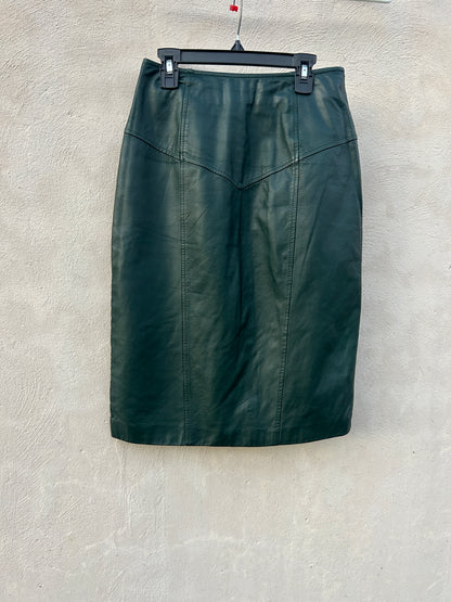 Deep Pine Green Leather Pencil Skirt