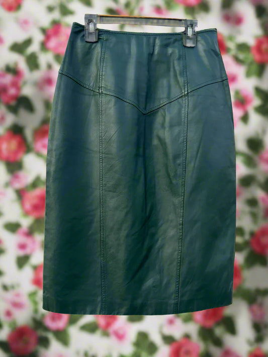 Deep Pine Green Leather Pencil Skirt