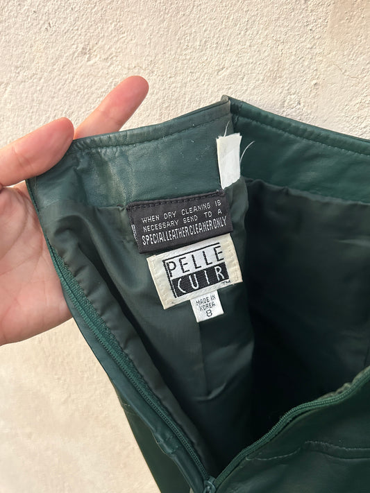 Deep Pine Green Leather Pencil Skirt